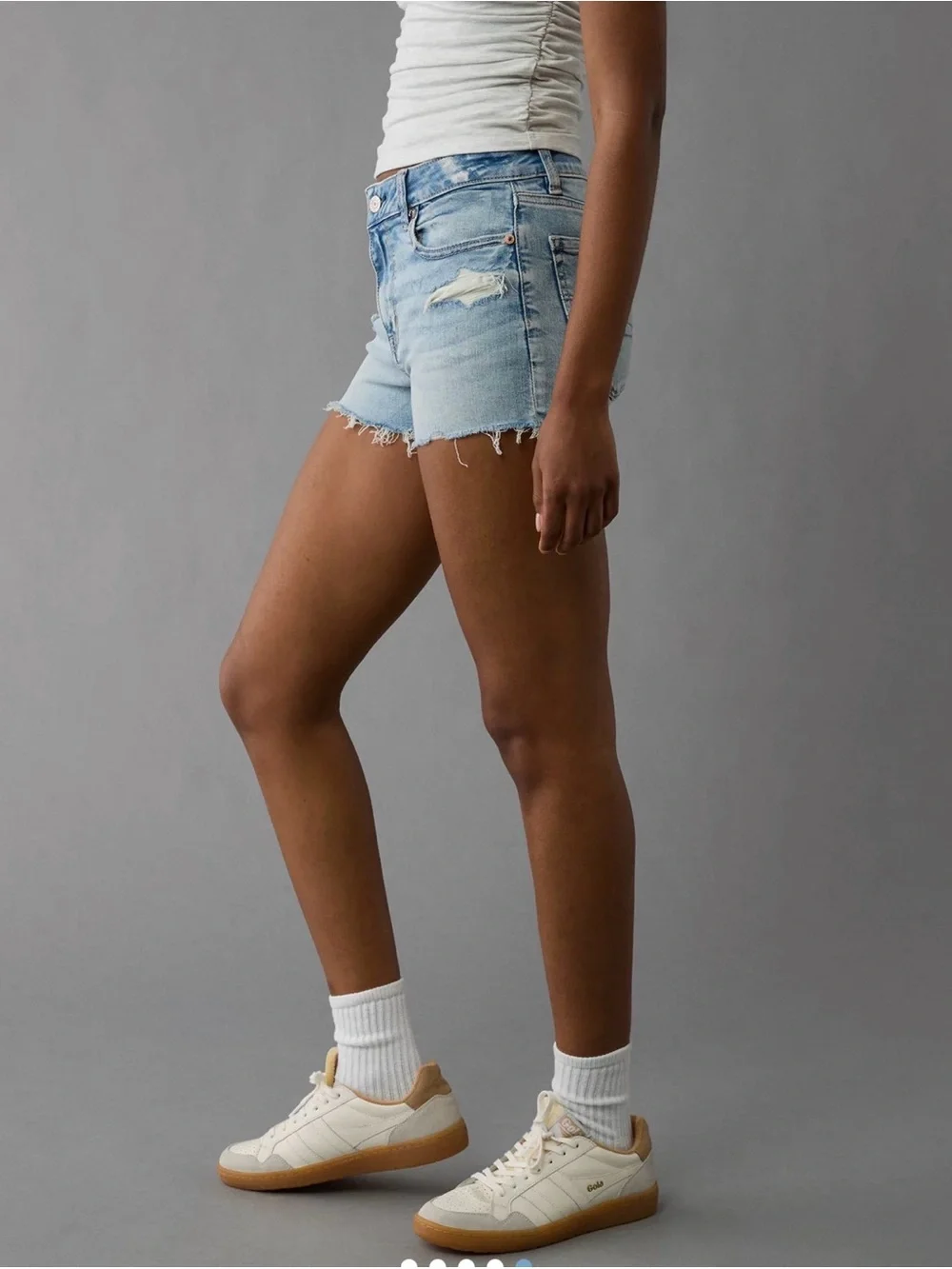 American Eagle Next Level Stretch High Waist Light Wash Denim Cutoff Shorts - Picture 4 of 6